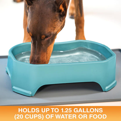Extra Large Water Bowl for Dogs, Outdoor Dog Water Bowl (1.25 Gallon XL Capacity), Big Trough Style Food Dish for Indoors or Outside, No Spill Large Dog Bowls, Aquamarine