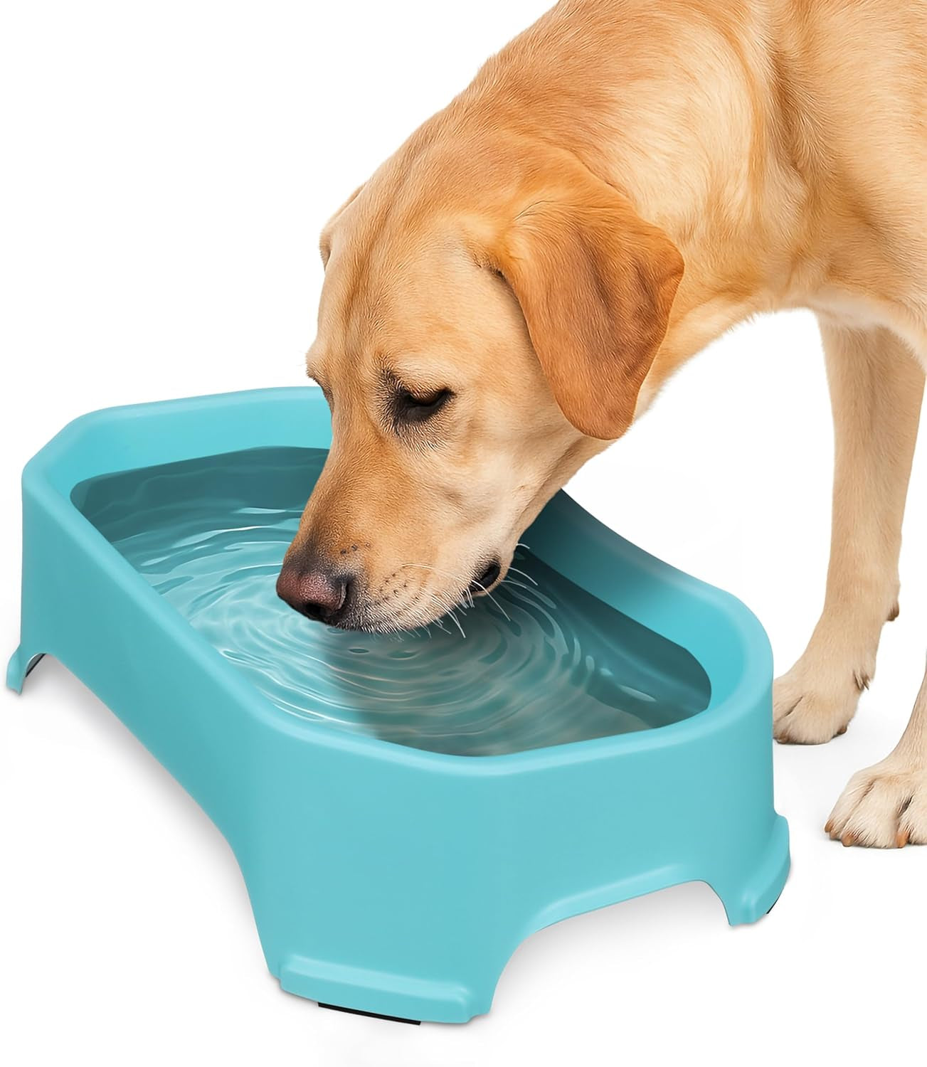 Extra Large Water Bowl for Dogs, Outdoor Dog Water Bowl (1.25 Gallon XL Capacity), Big Trough Style Food Dish for Indoors or Outside, No Spill Large Dog Bowls, Aquamarine