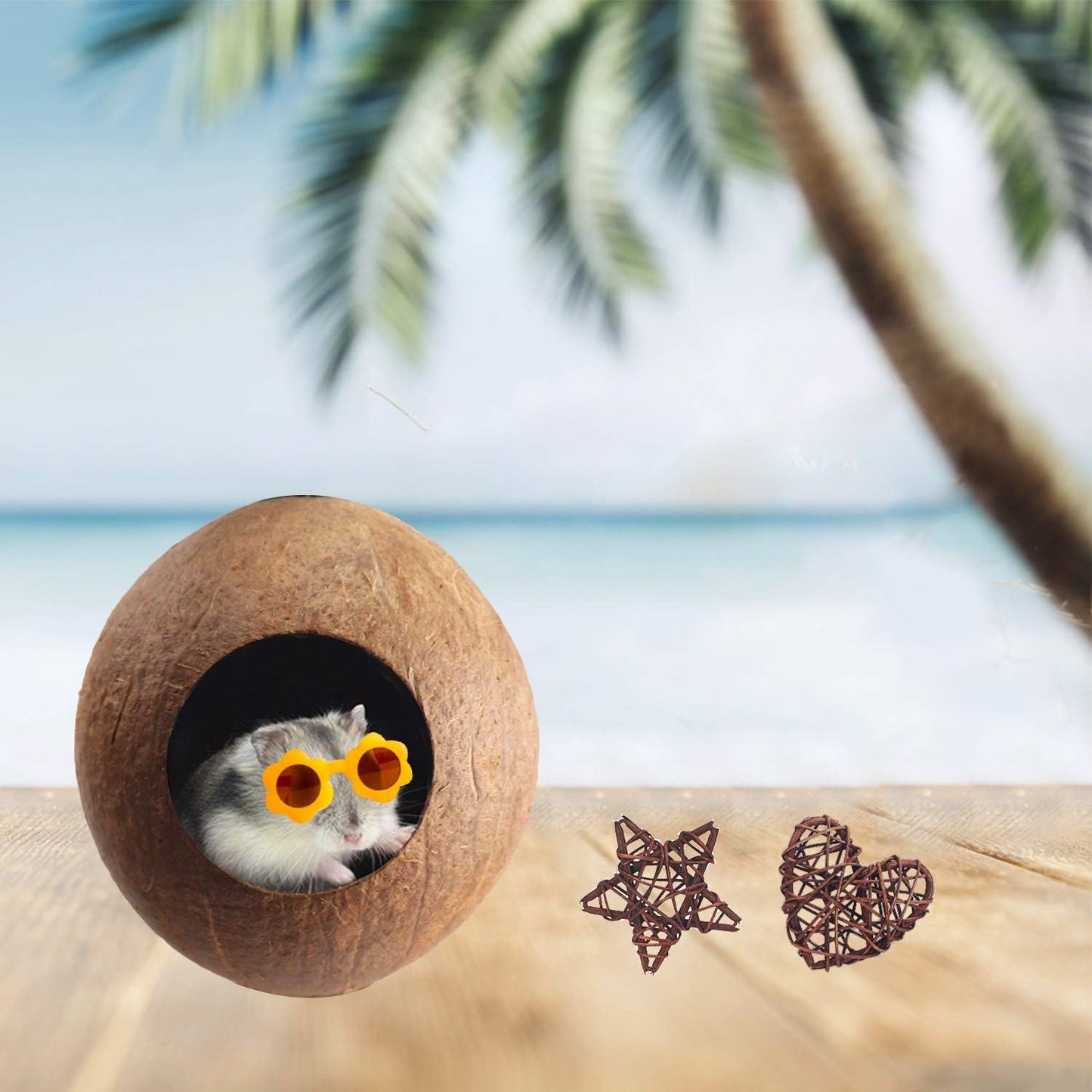 Hamster Chew Toys, 23Pcs Natural Wooden Pine Rats Toys Accessories, Coconut Shell, Tube, Swing, Ladder, Dumbells Exercise Bell Roller Teeth Care Molar Toy
