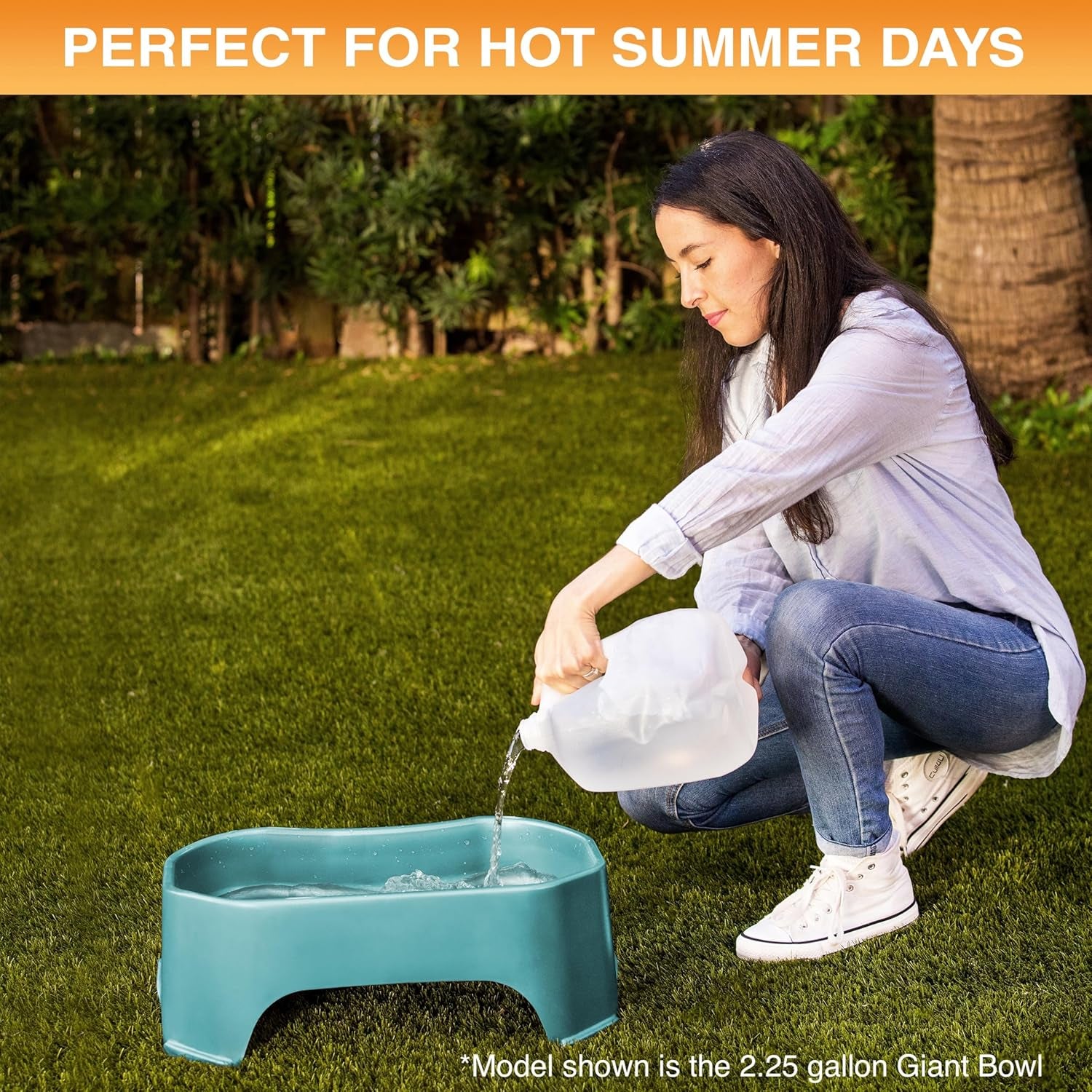Extra Large Water Bowl for Dogs, Outdoor Dog Water Bowl (1.25 Gallon XL Capacity), Big Trough Style Food Dish for Indoors or Outside, No Spill Large Dog Bowls, Aquamarine